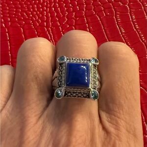 Silver and Blue Square Stone Ring